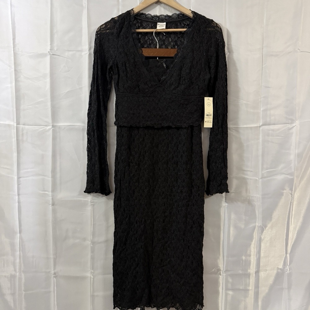 2 Pc Lace Long Sleeve Crop Top Long Skirt Black Boho‎ Whimsigoth Fairycore S 4/6